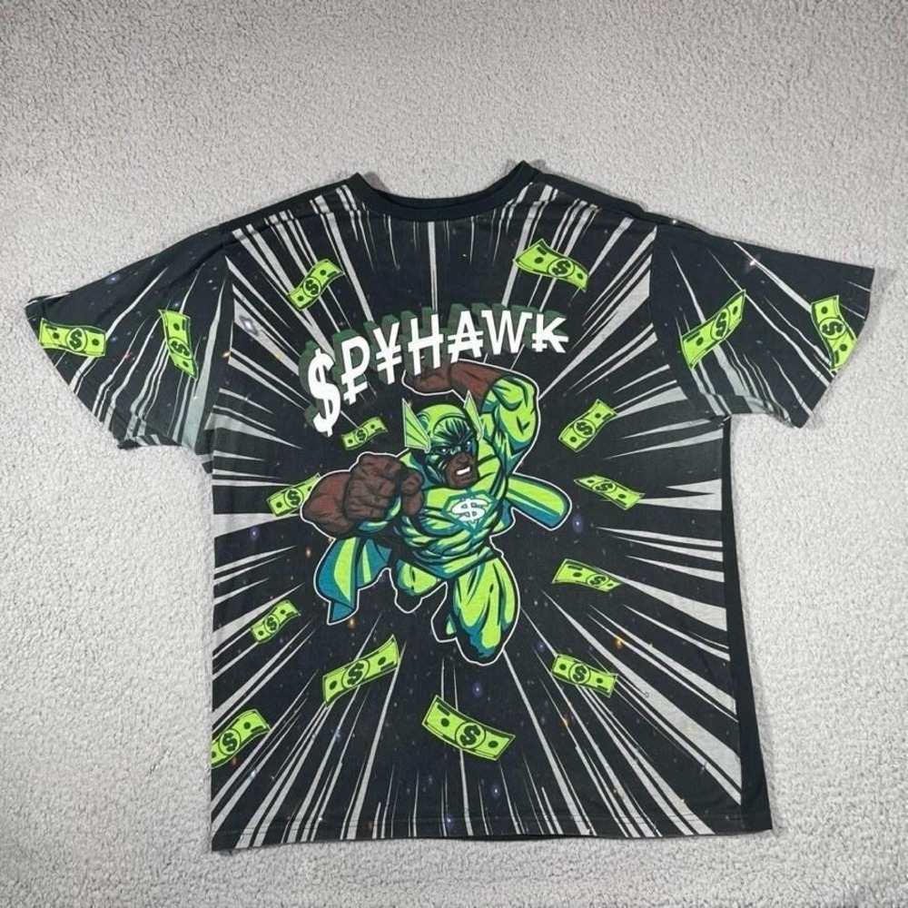 Jeanius Shirt‎ Mens XL Black Spyhawk Graphic Crewneck Cotton All Over Print